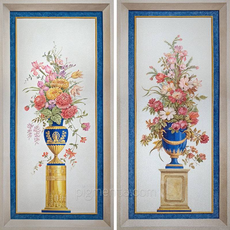 decorative neoclassical vases painted on canvas
