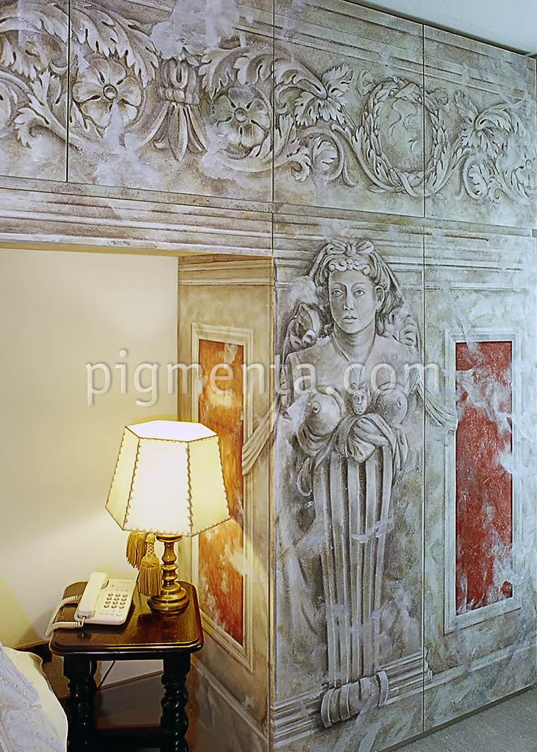 Italian fresco painted on a cabinet surface