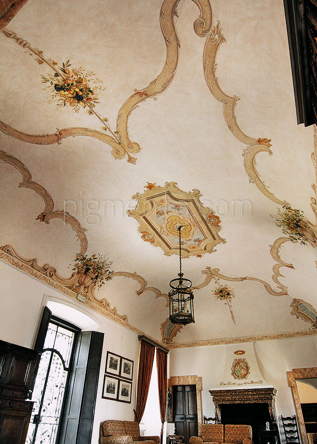 ceiling hand painted decorations in historical buildings