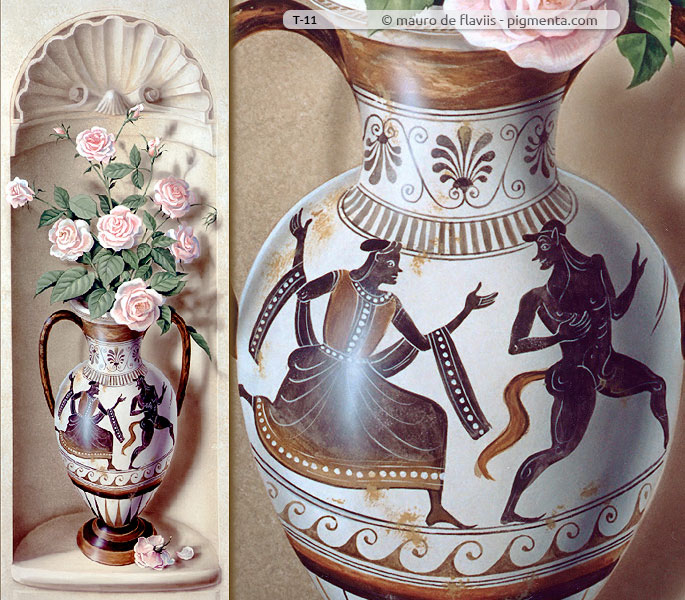 vaso decorativo etrusco - trompe-l'oeil su pannello