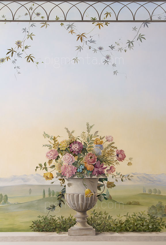 vasi di fiori, dipinti a trompe-l'oeil